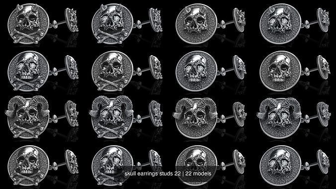 skull earrings studs 22 3D Model Collection