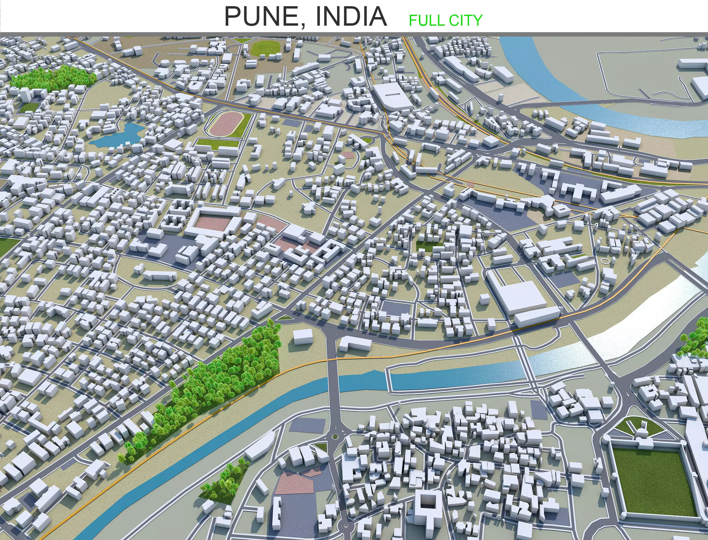 Pune India 50km Low-poly 3D model_0