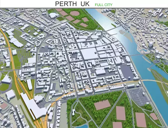 Perth City United Kingdom 20km Low-poly 3D model