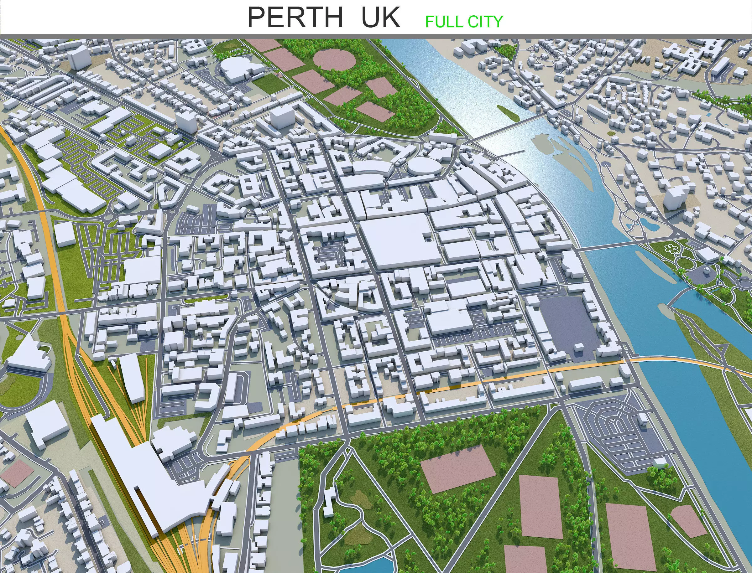 Perth City United Kingdom 20km Low-poly 3D model_0