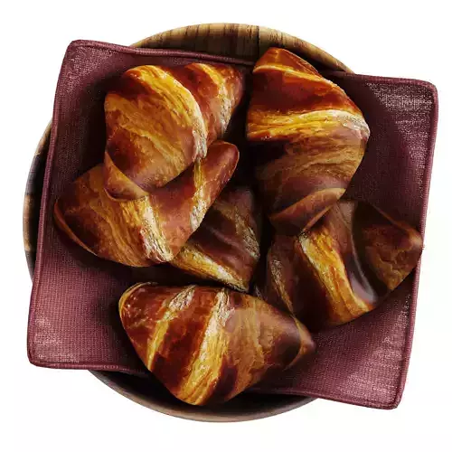 Croissants on wooden plate 3D model