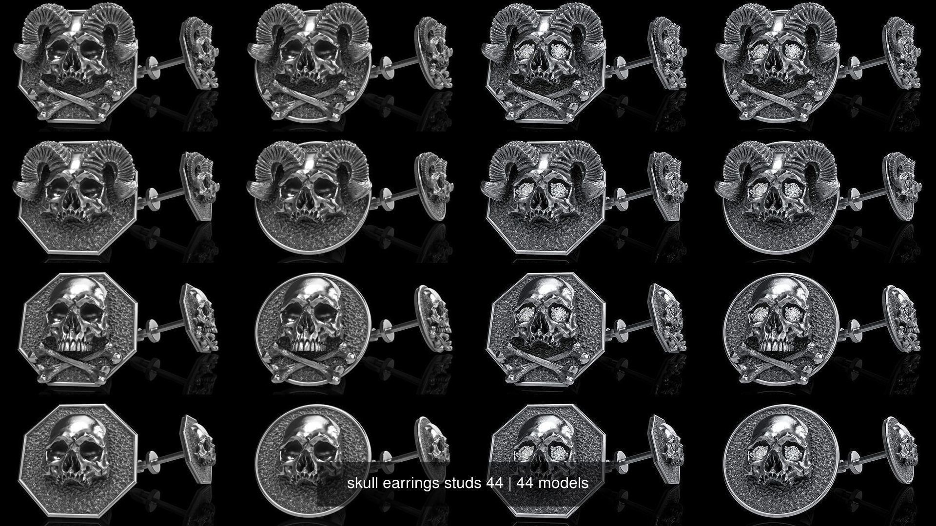 skull earrings studs 44 3D Model Collection_2