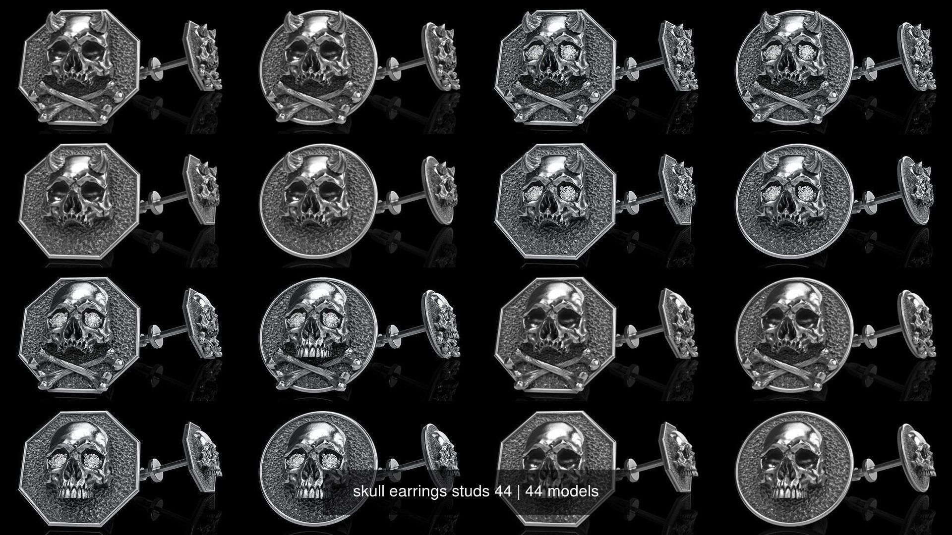 skull earrings studs 44 3D Model Collection_1