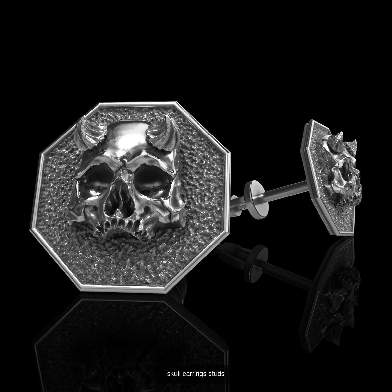 skull earrings studs 44 3D Model Collection_14