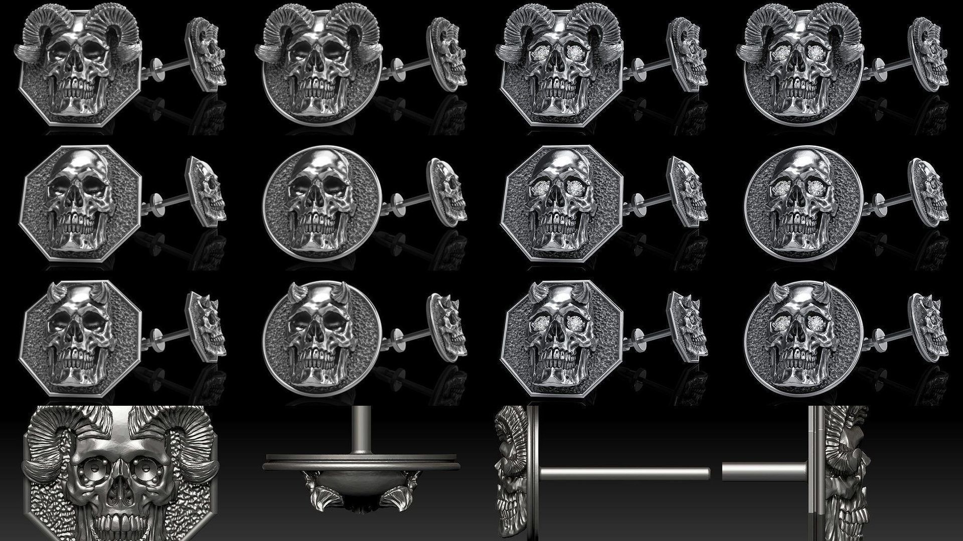 skull earrings studs 44 3D Model Collection_5