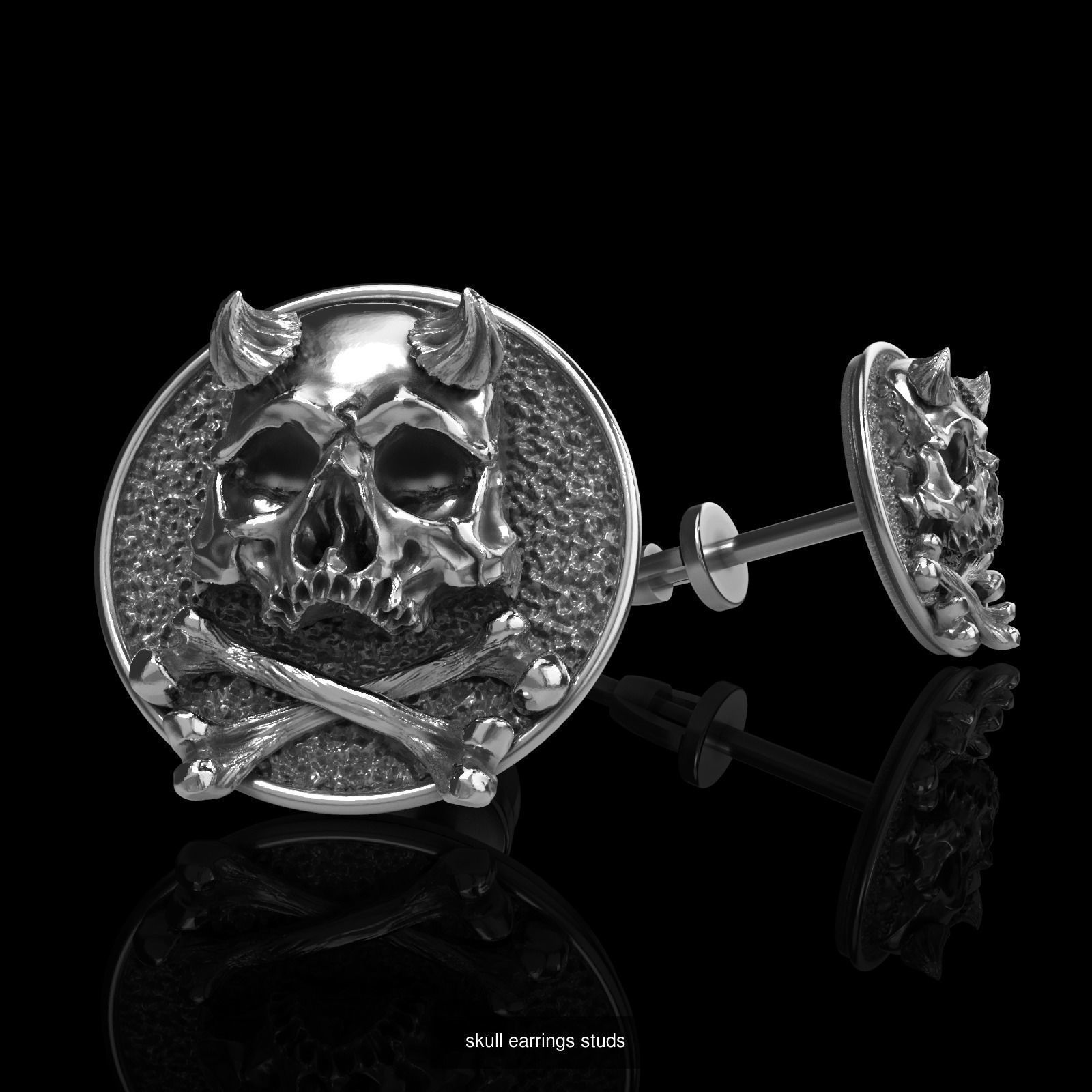 skull earrings studs 44 3D Model Collection_8