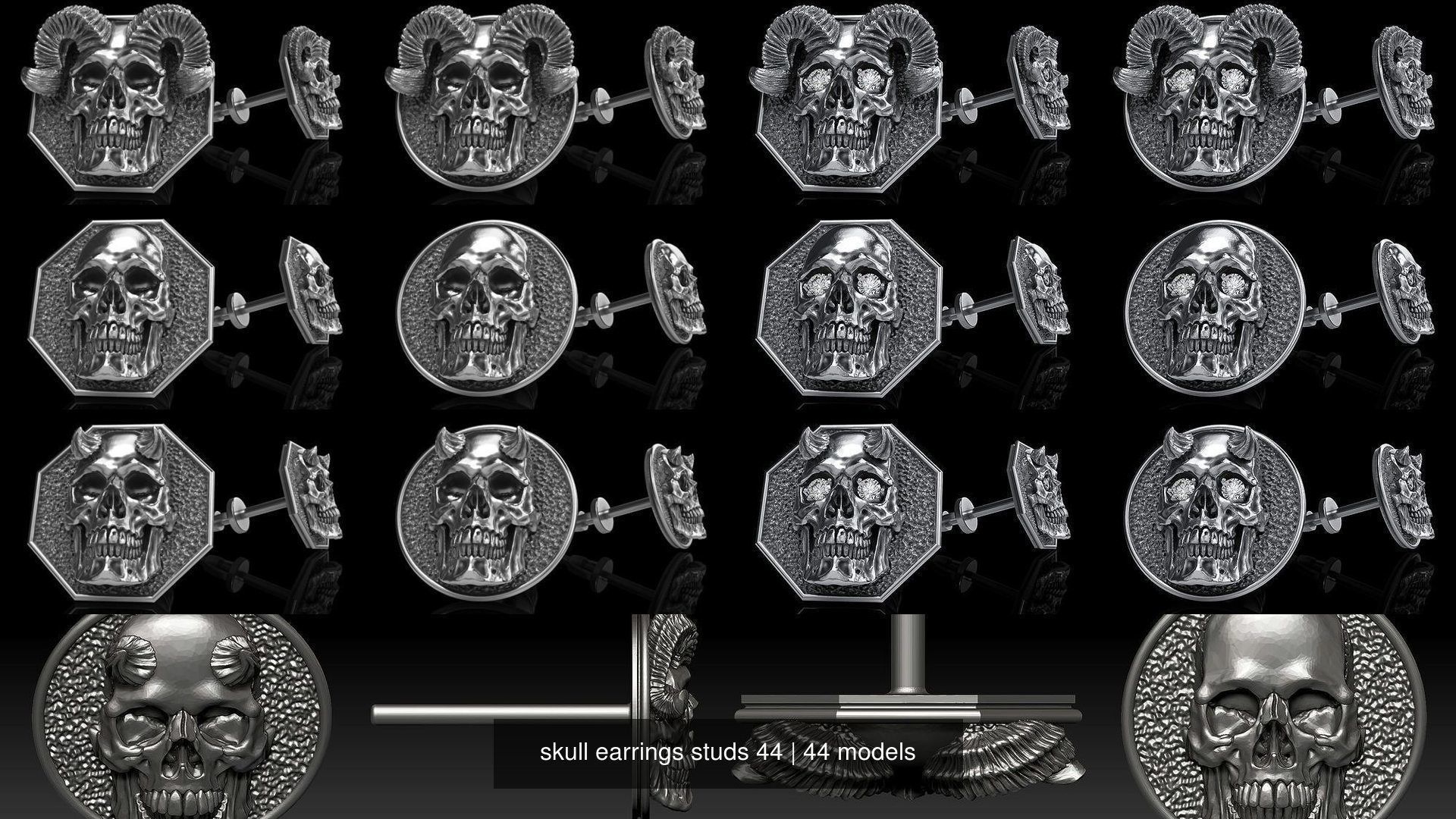 skull earrings studs 44 3D Model Collection_4