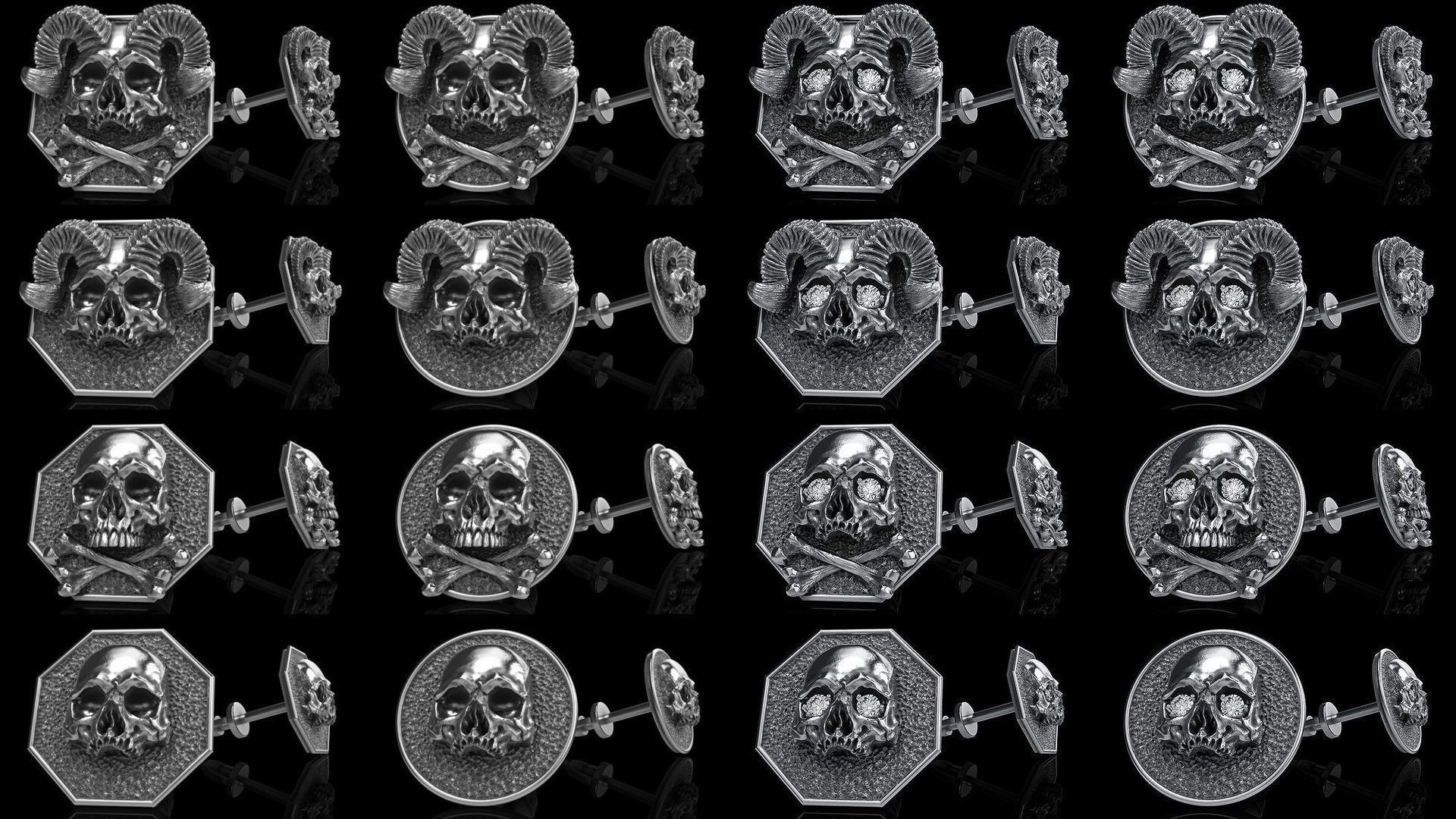 skull earrings studs 44 3D Model Collection_3