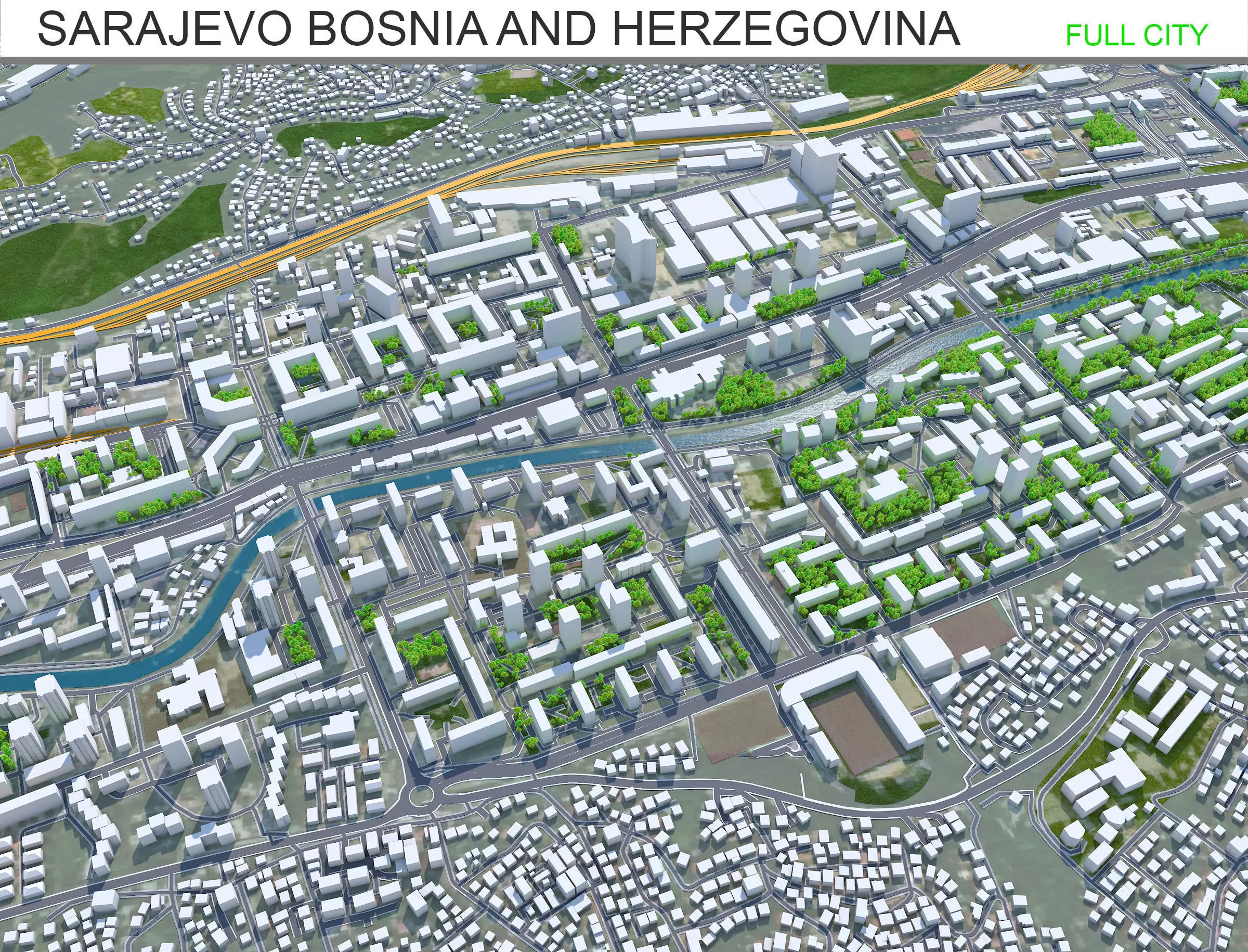 Sarajevo Bosnia and Herzegovina 40km Low-poly 3D model