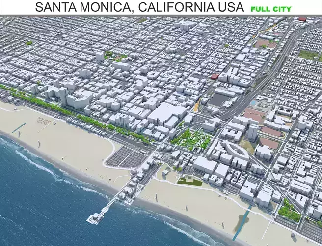 Santa Monica City California USA Low-poly 3D model
