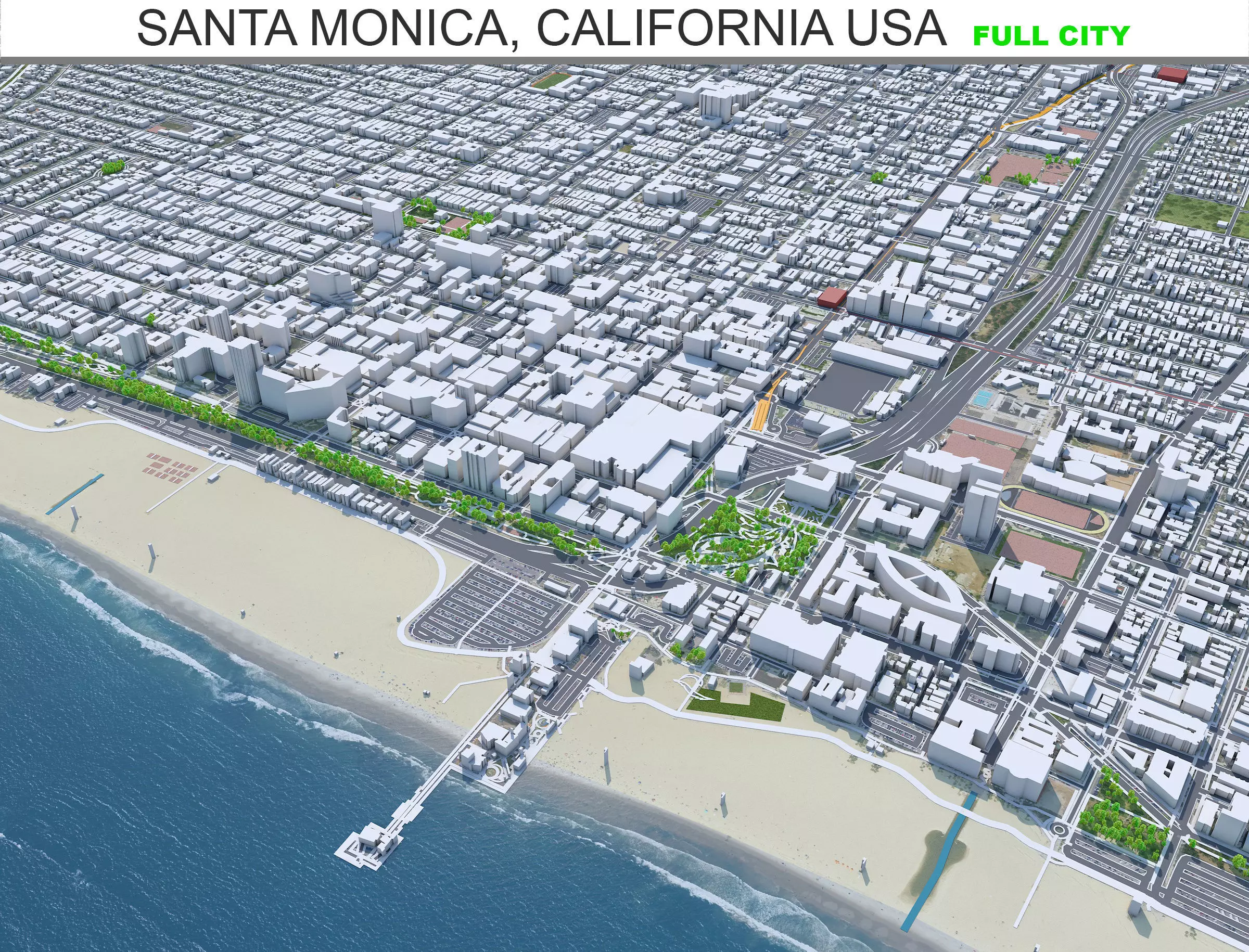 Santa Monica City California USA Low-poly 3D model