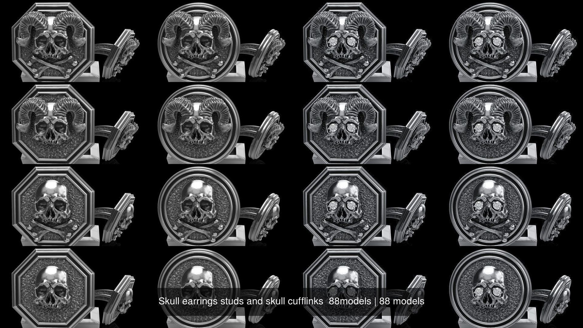 Skull earrings studs and skull cufflinks  88models 3D Model Collection_2