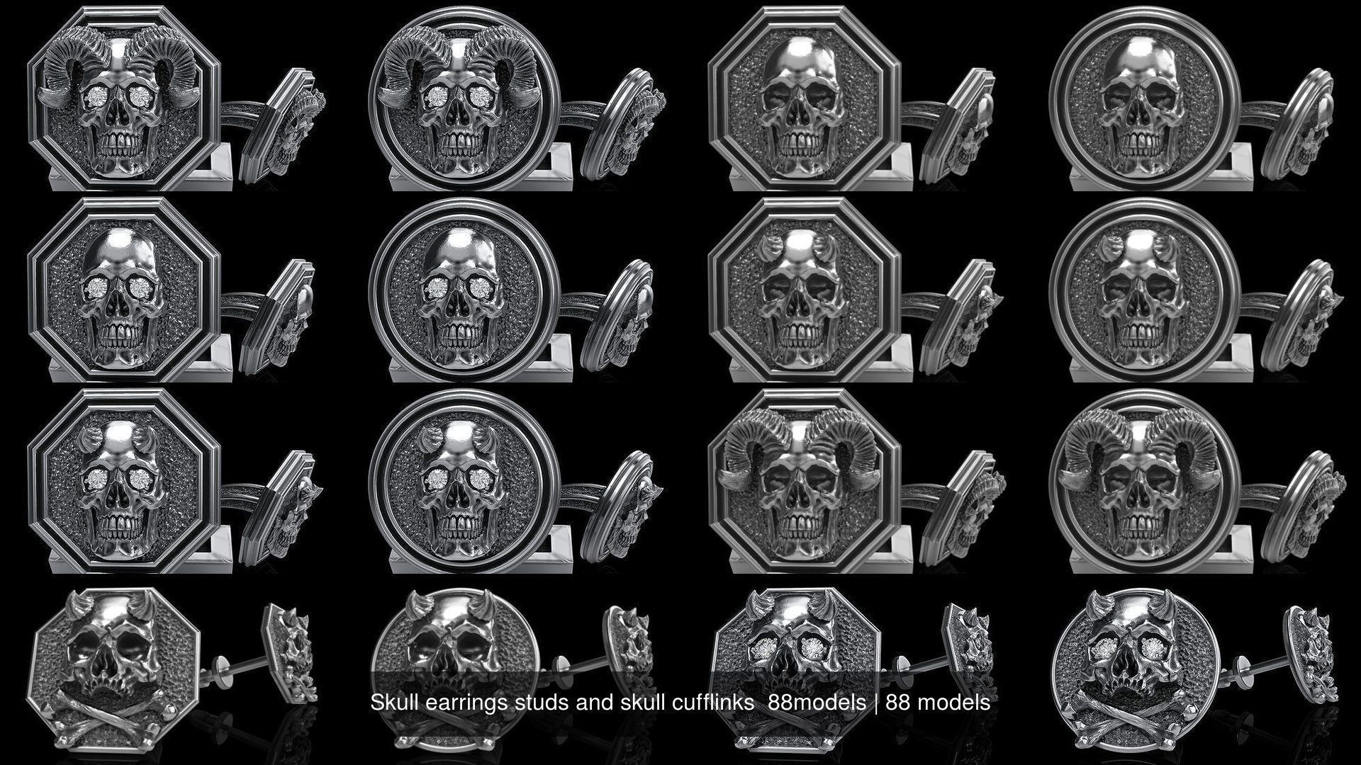 Skull earrings studs and skull cufflinks  88models 3D Model Collection_4