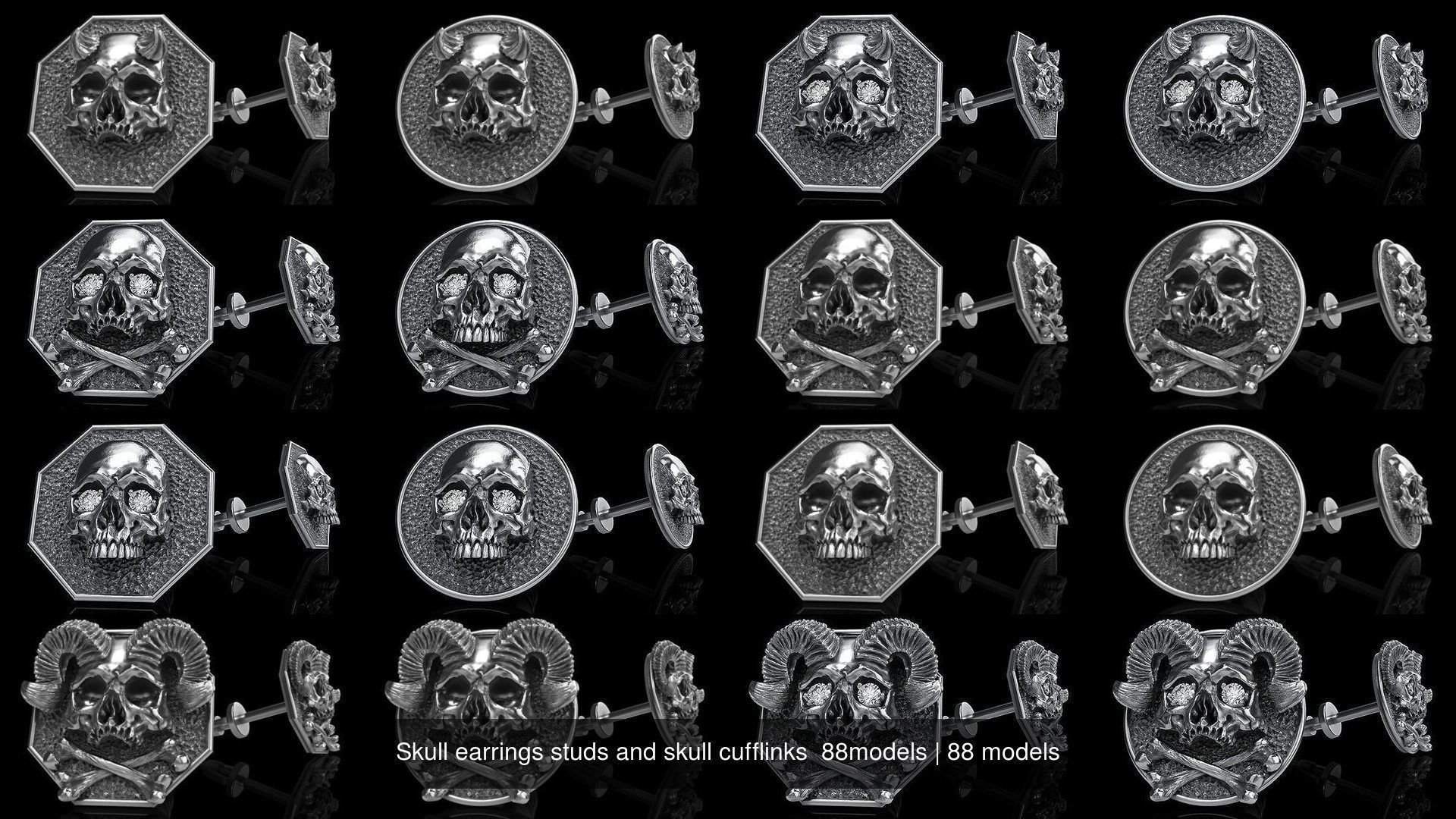 Skull earrings studs and skull cufflinks  88models 3D Model Collection_6