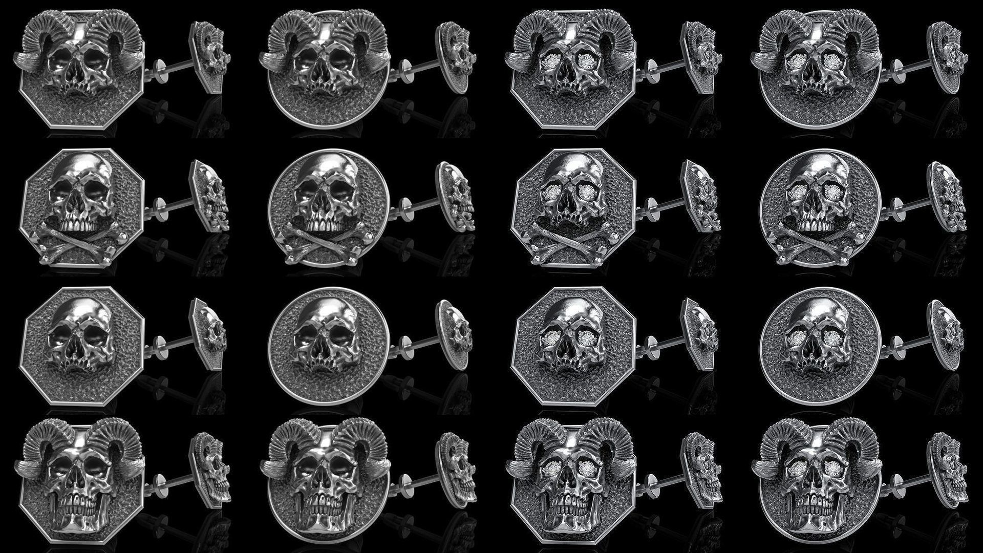 Skull earrings studs and skull cufflinks  88models 3D Model Collection_7