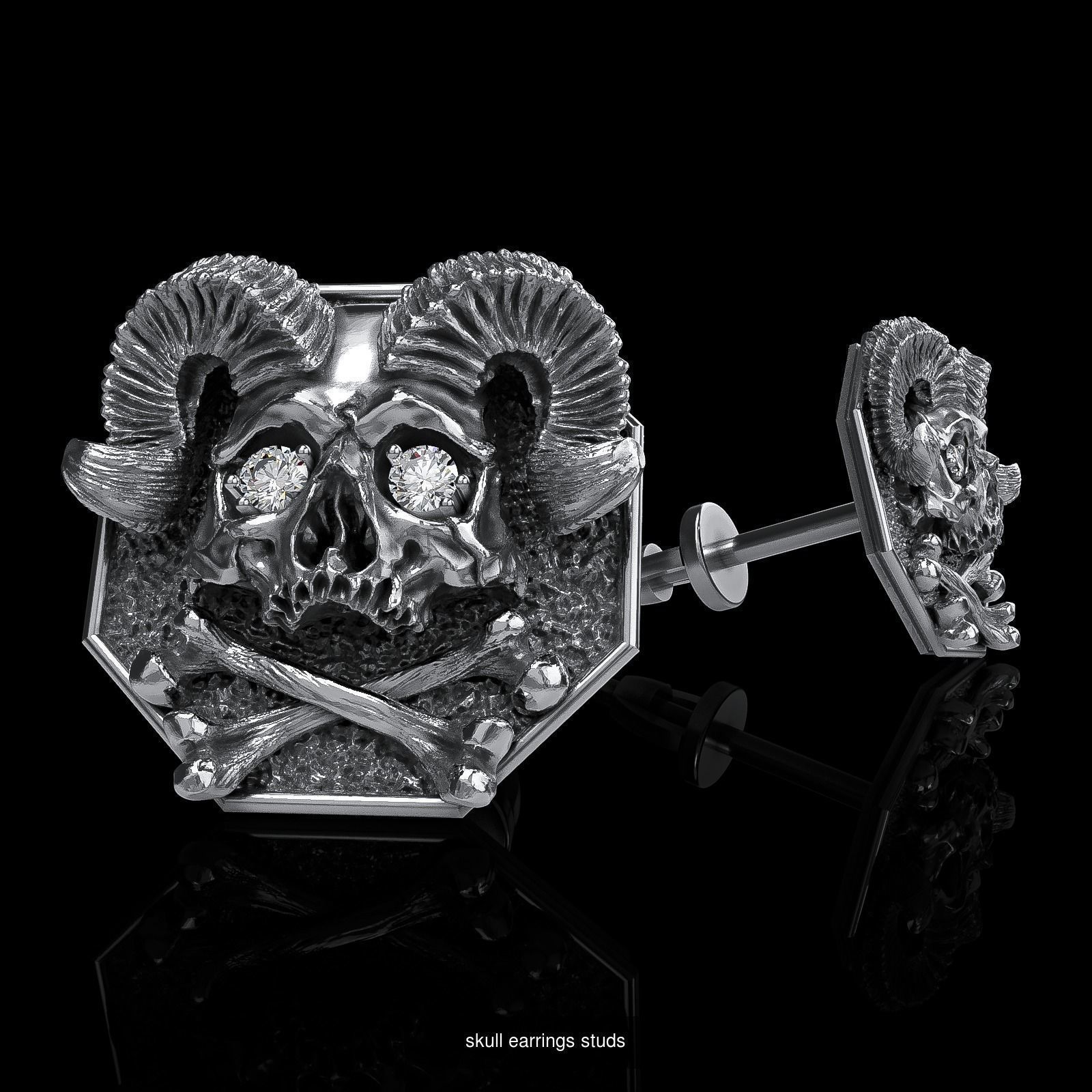 Skull earrings studs and skull cufflinks  88models 3D Model Collection_136