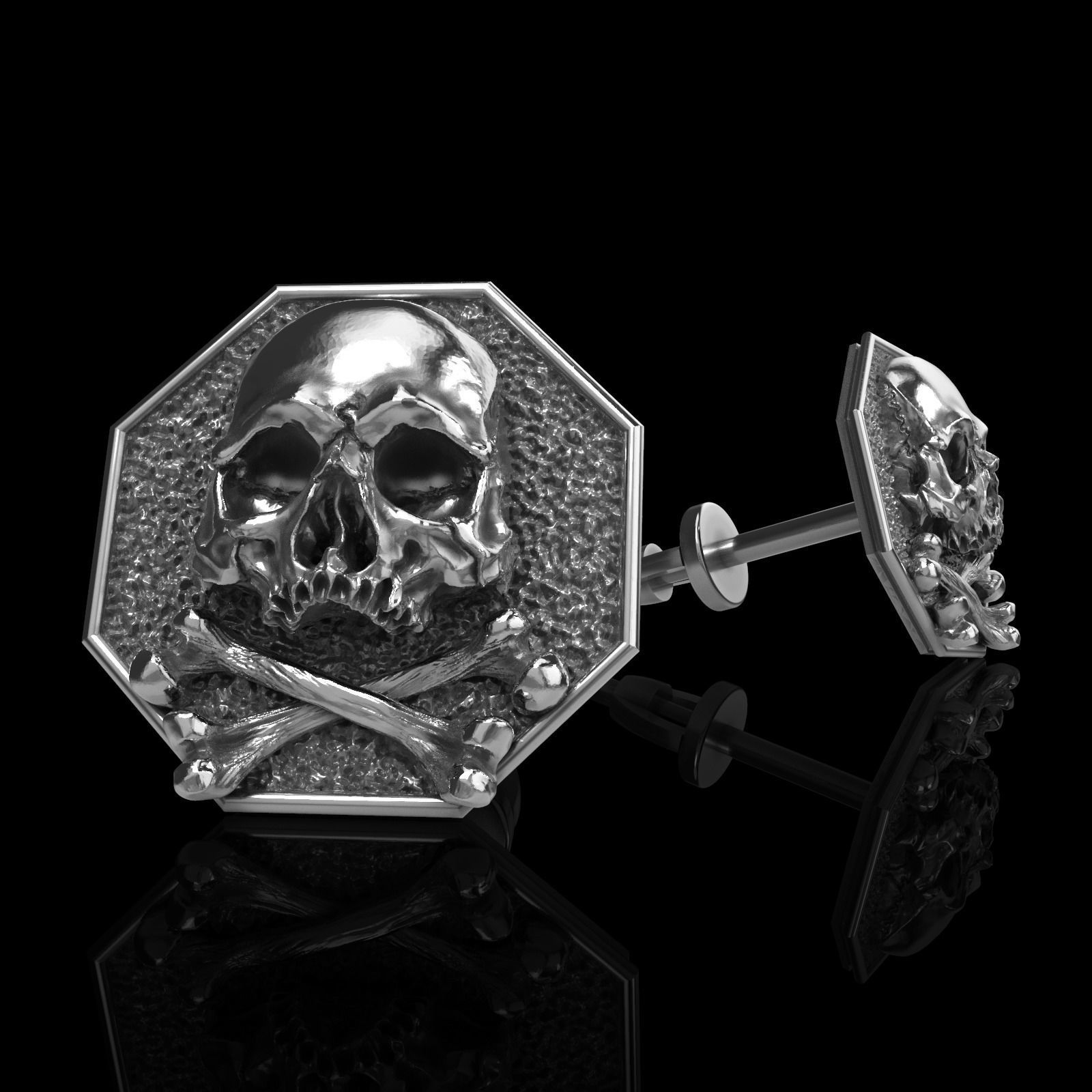 Skull earrings studs and skull cufflinks  88models 3D Model Collection_111