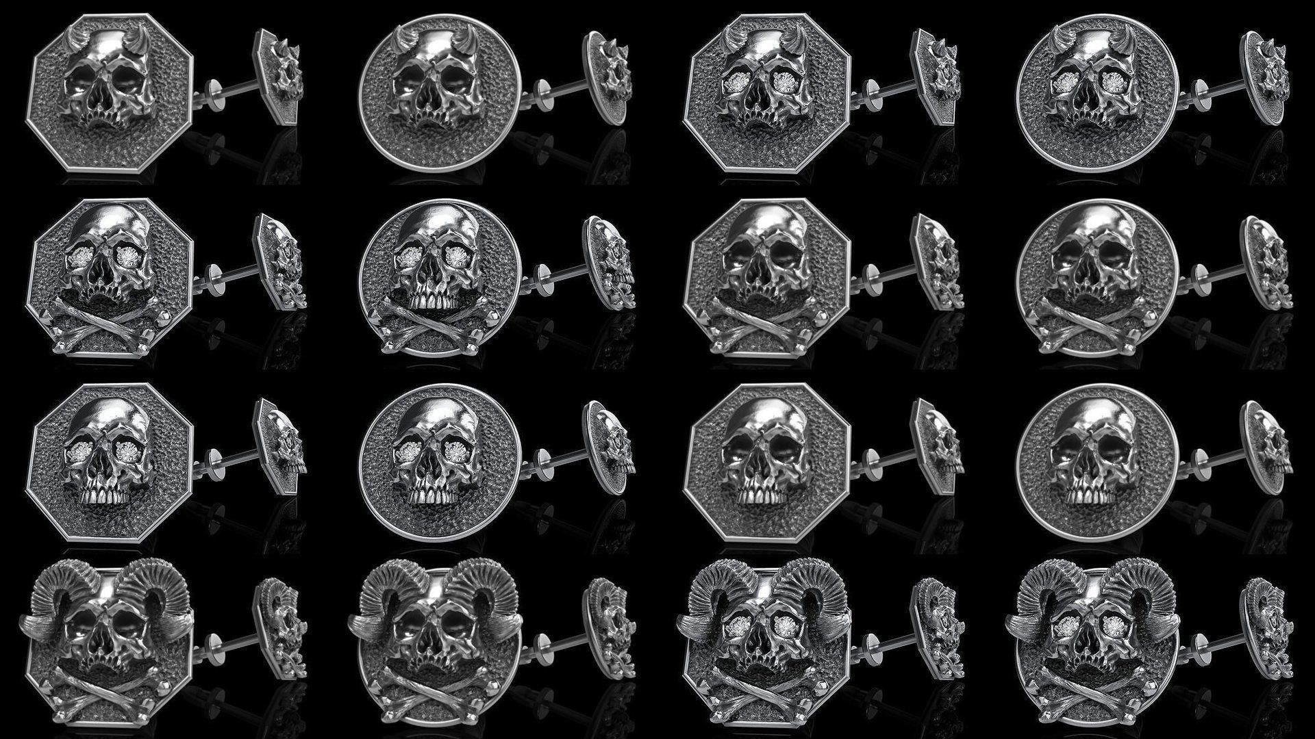 Skull earrings studs and skull cufflinks  88models 3D Model Collection_5