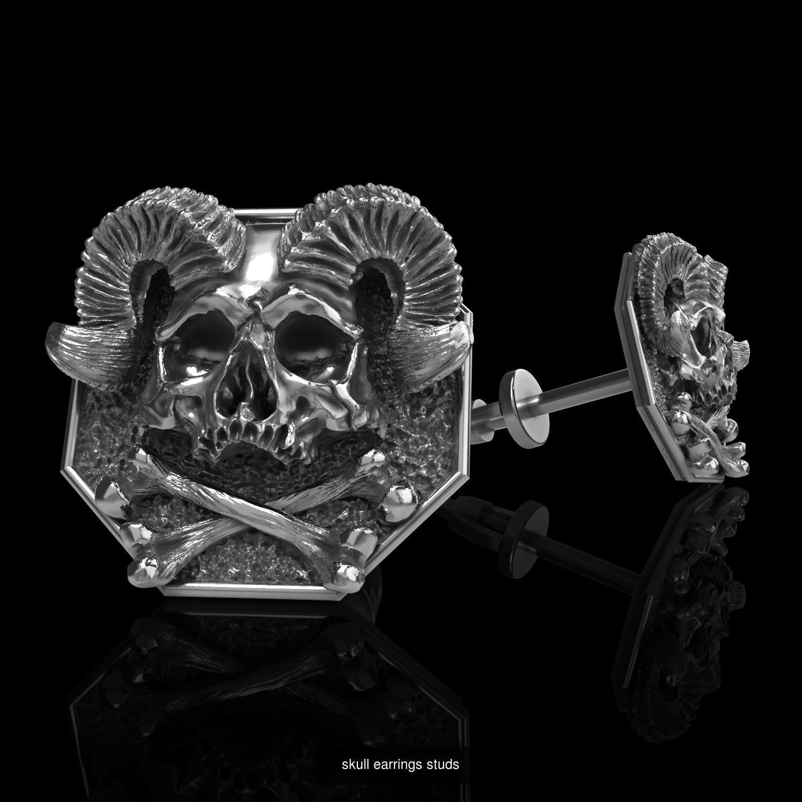 Skull earrings studs and skull cufflinks  88models 3D Model Collection_132