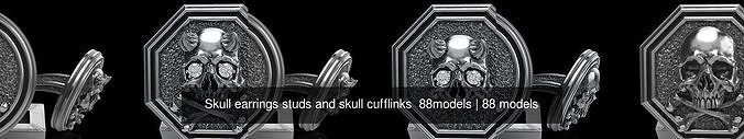 Skull earrings studs and skull cufflinks  88models 3D Model Collection