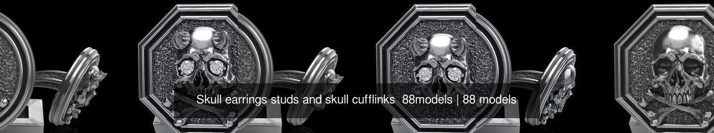 Skull earrings studs and skull cufflinks  88models 3D Model Collection_0
