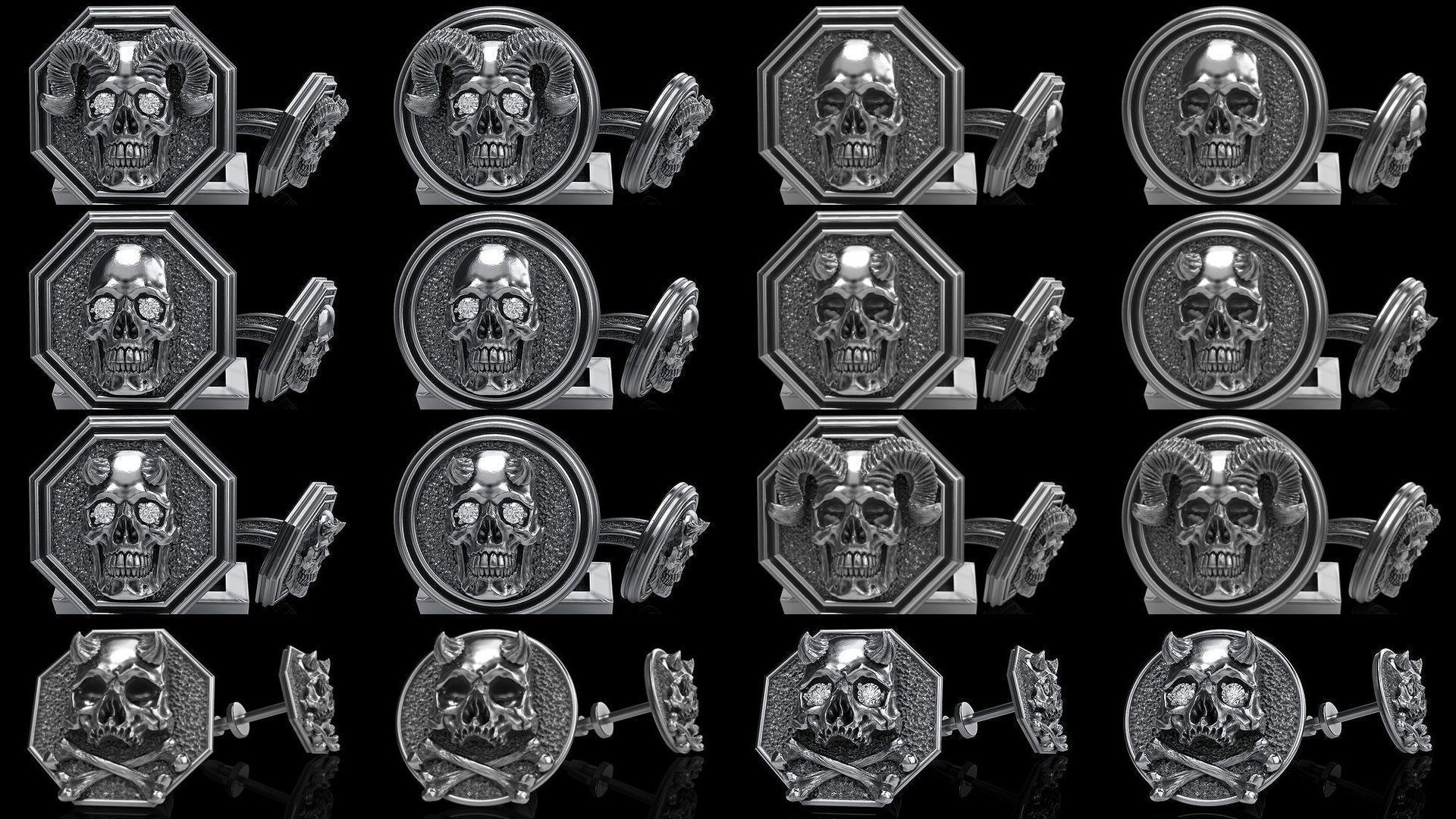 Skull earrings studs and skull cufflinks  88models 3D Model Collection_3