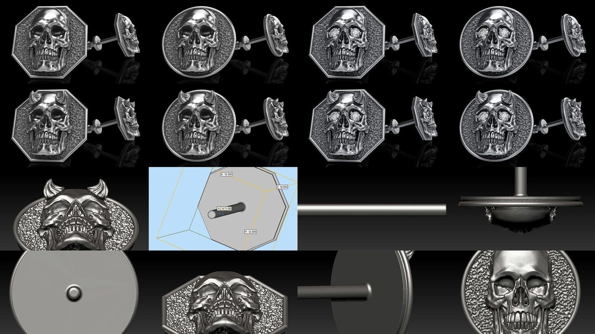 Skull earrings studs and skull cufflinks  88models 3D Model Collection_9