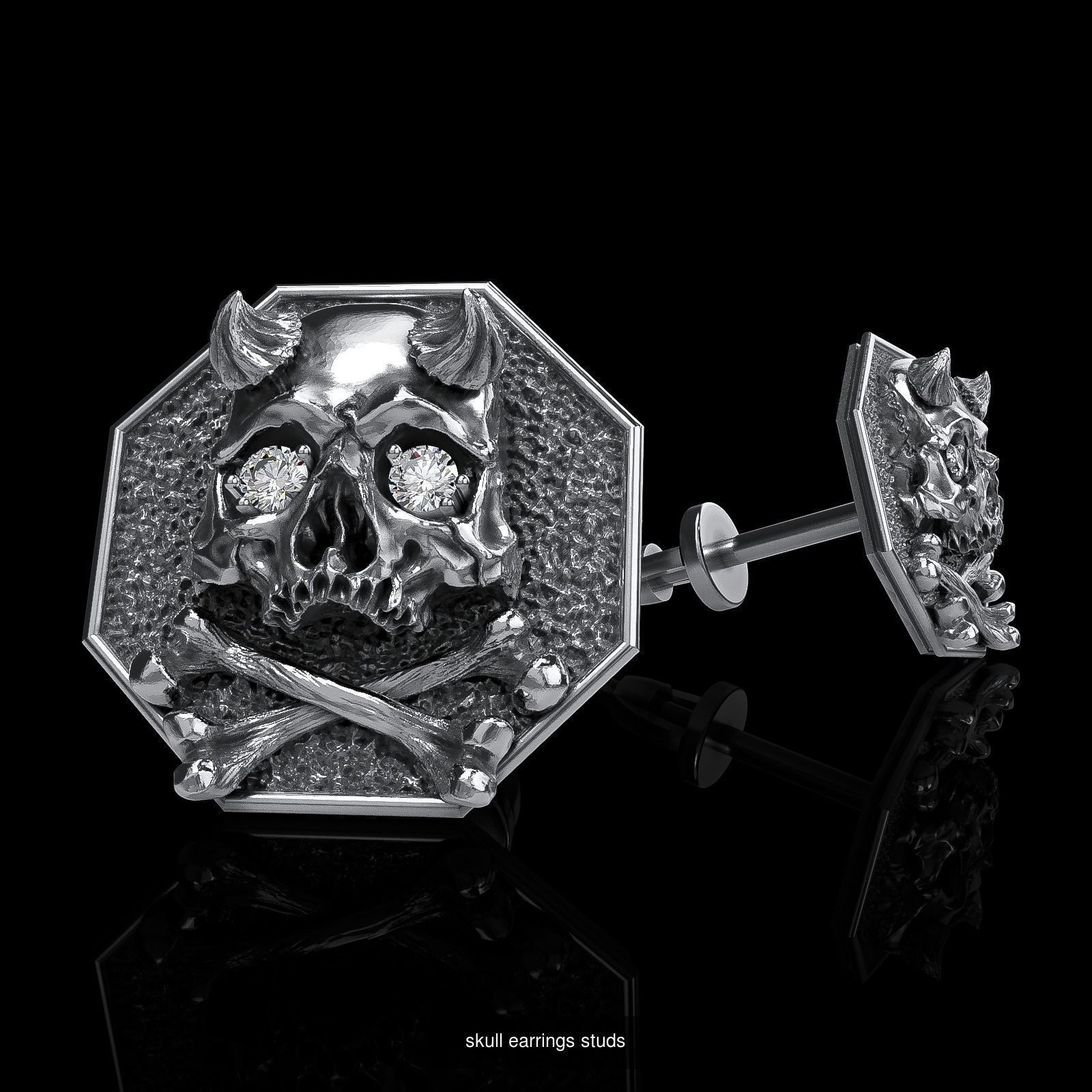 Skull earrings studs and skull cufflinks  88models 3D Model Collection_104