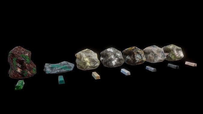 Ores and ingots 2  Low-poly 3D model