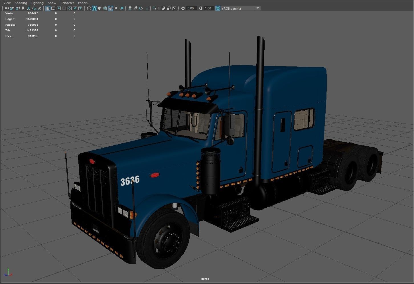 Detailed Peterbilt 379 with interior  3D model_22