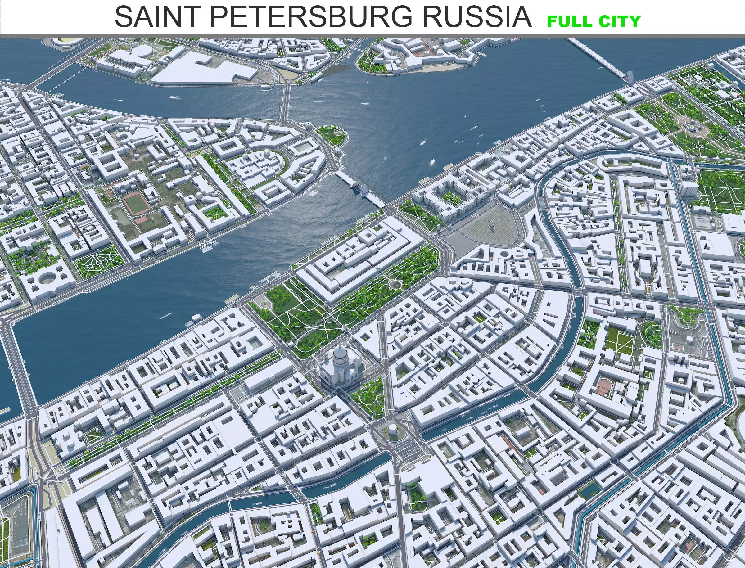 Saint Petersburg City in Russia Low-poly 3D model