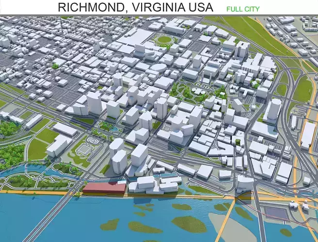 Richmond Virginia USA 40km Low-poly 3D model
