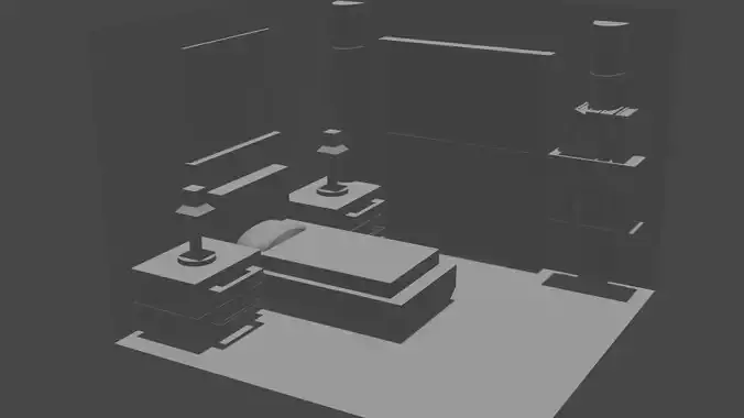 Bedroom room with bed and lamp