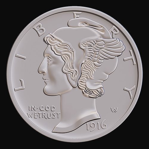 Mercury Dime 1916 for CNC Router and 3D print model