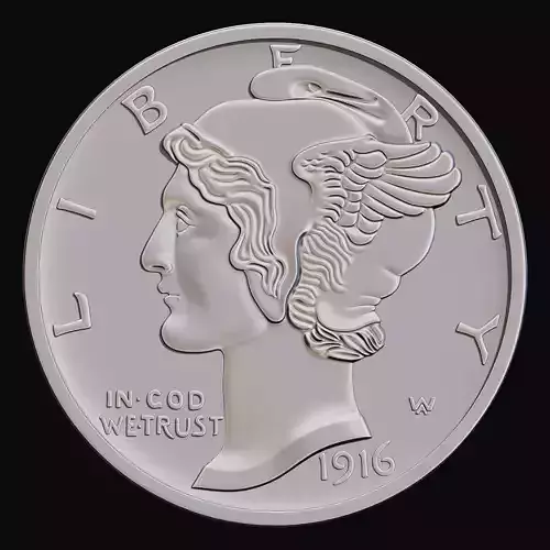 Mercury Dime 1916 for CNC Router and 3D print model