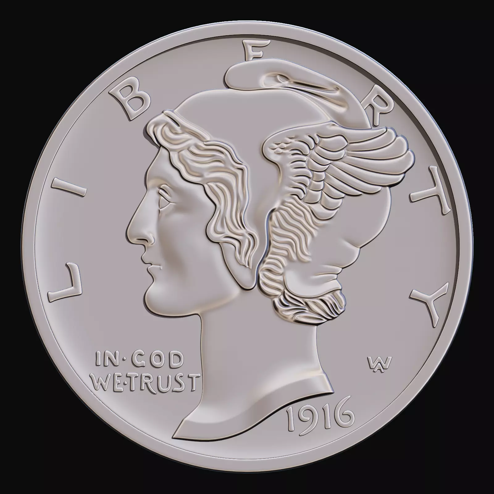 Mercury Dime 1916 for CNC Router and 3D print model_0