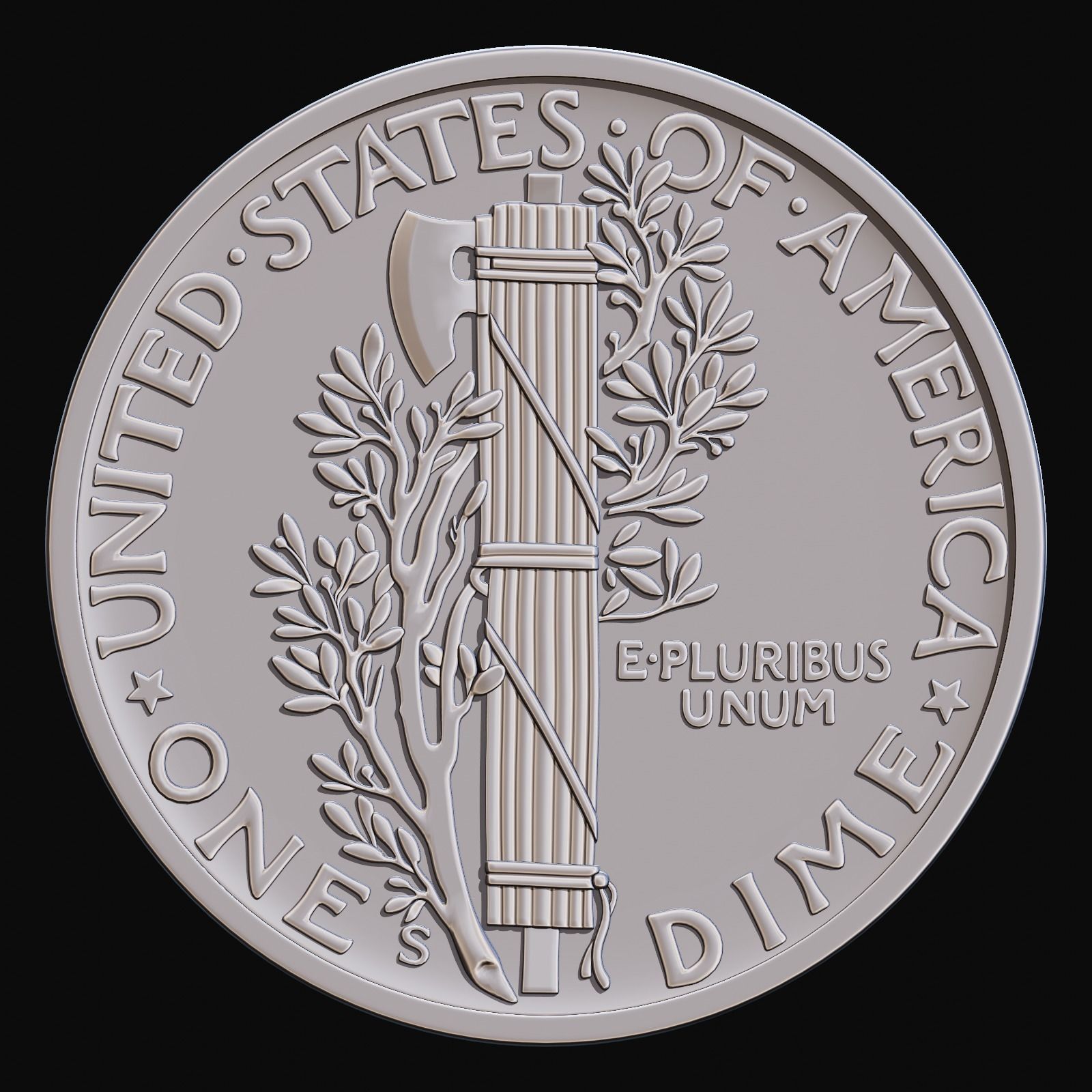Mercury Dime 1916 for CNC Router and 3D print model_1