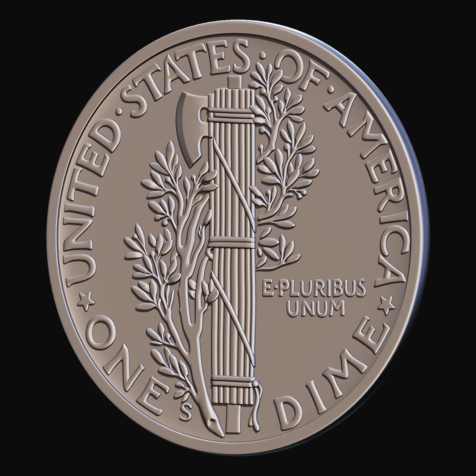 Mercury Dime 1916 for CNC Router and 3D print model_7