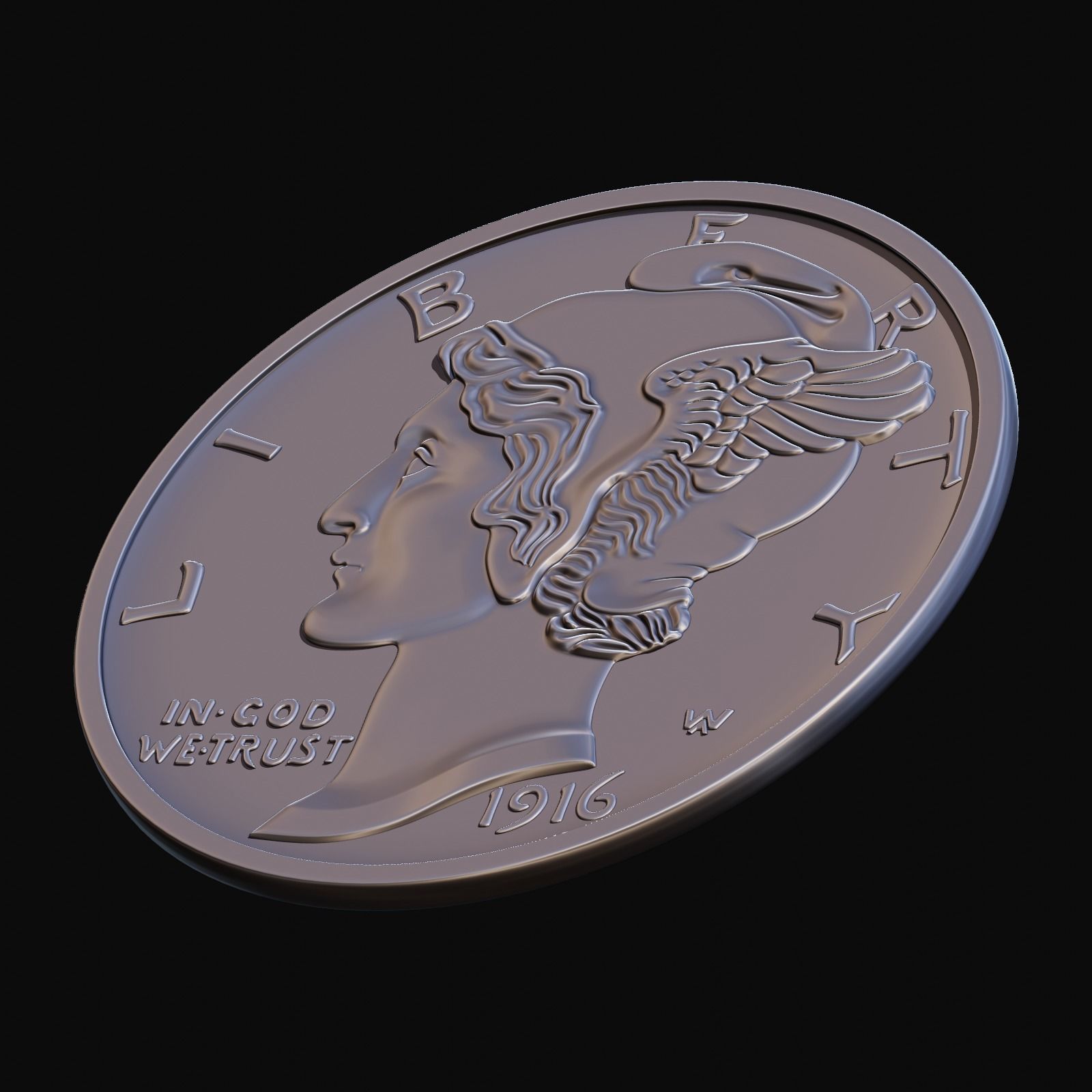 Mercury Dime 1916 for CNC Router and 3D print model_5