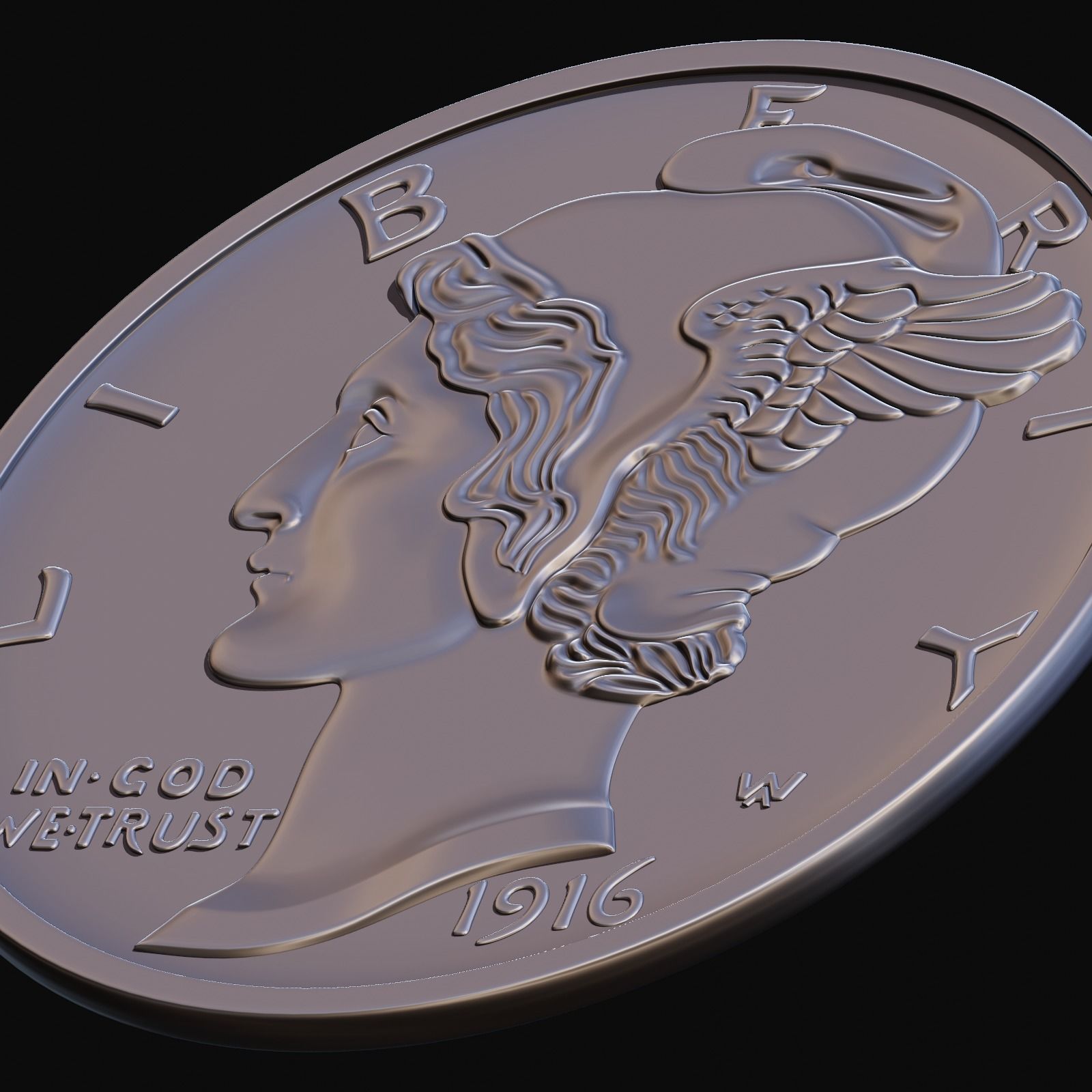 Mercury Dime 1916 for CNC Router and 3D print model_6