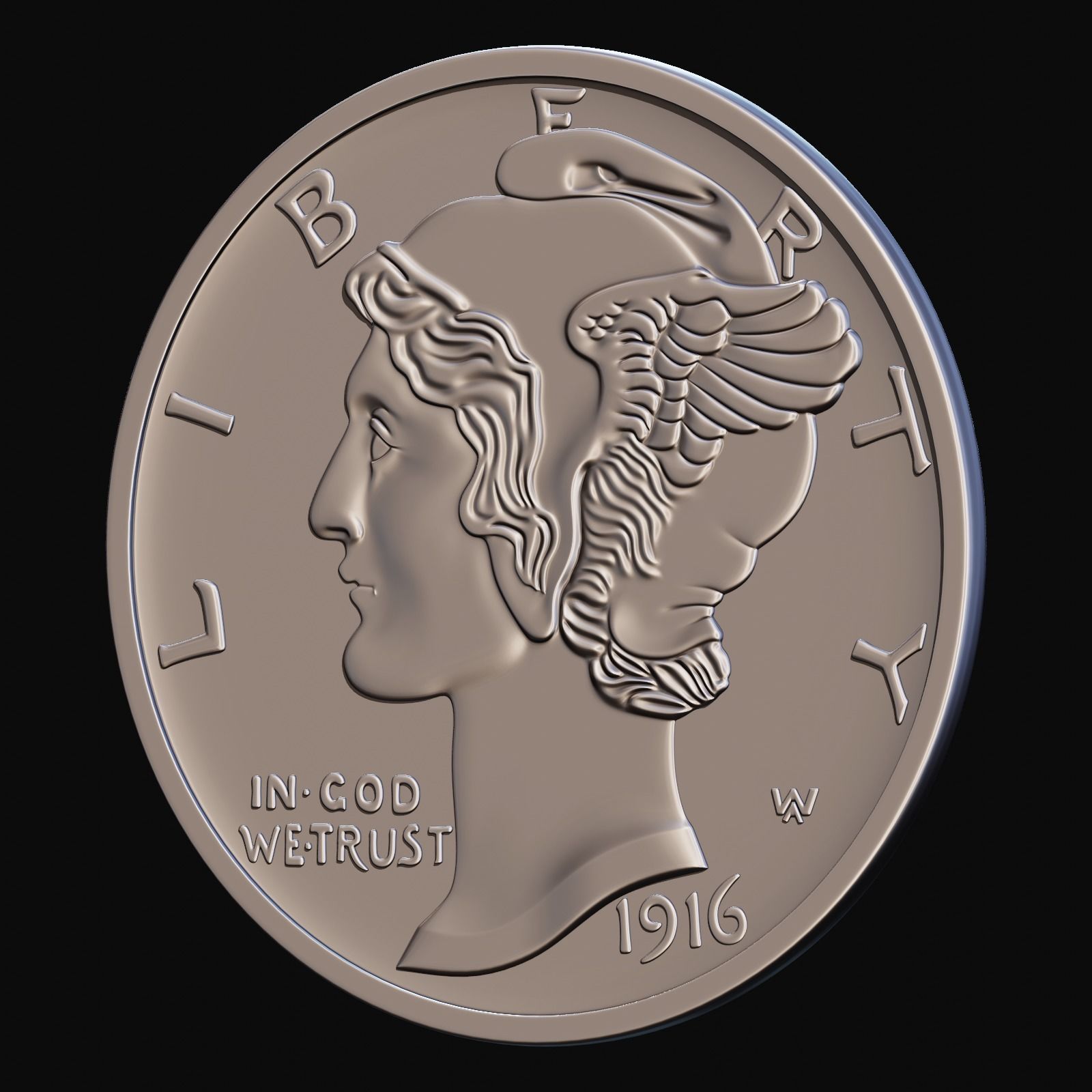 Mercury Dime 1916 for CNC Router and 3D print model_3