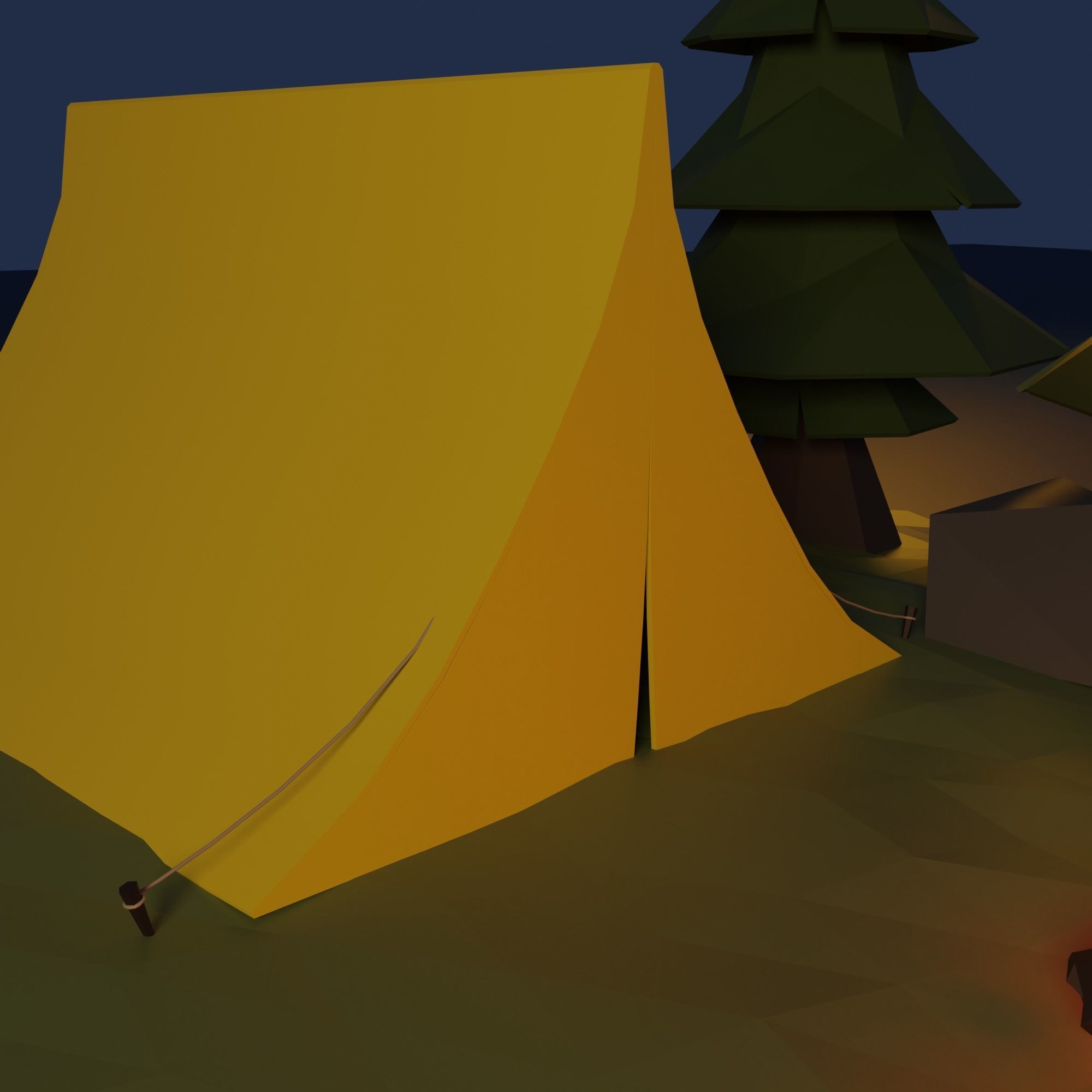 Camping landscape Low-poly 3D model_4