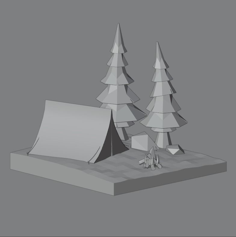 Camping landscape Low-poly 3D model_2