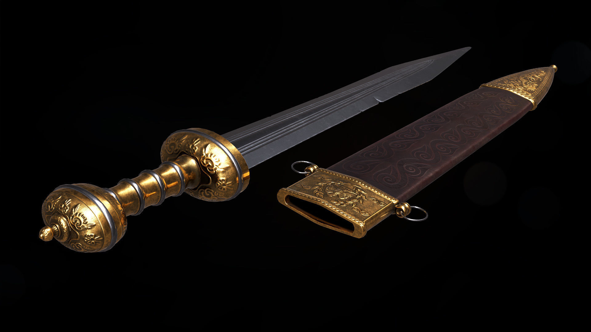 Ancient Roman Sword Low-poly 3D model_1