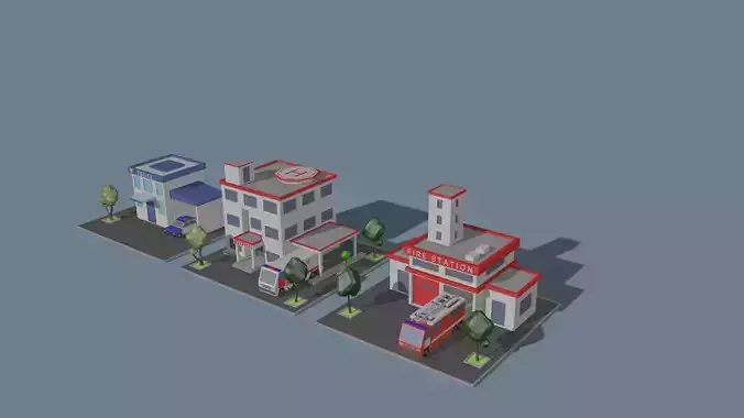 set of low poly 3D cartoon models