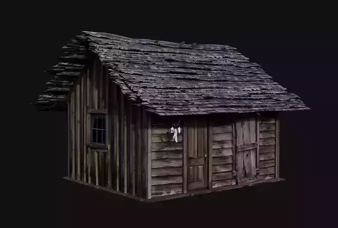 Old wooden hut and assembly walls