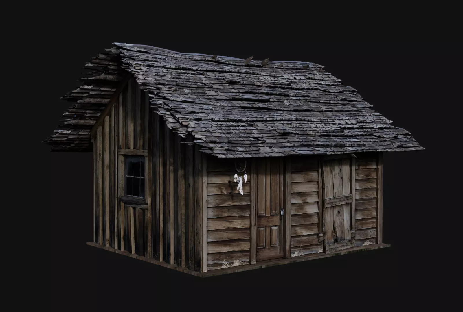 Old wooden hut and assembly walls 3D model_0