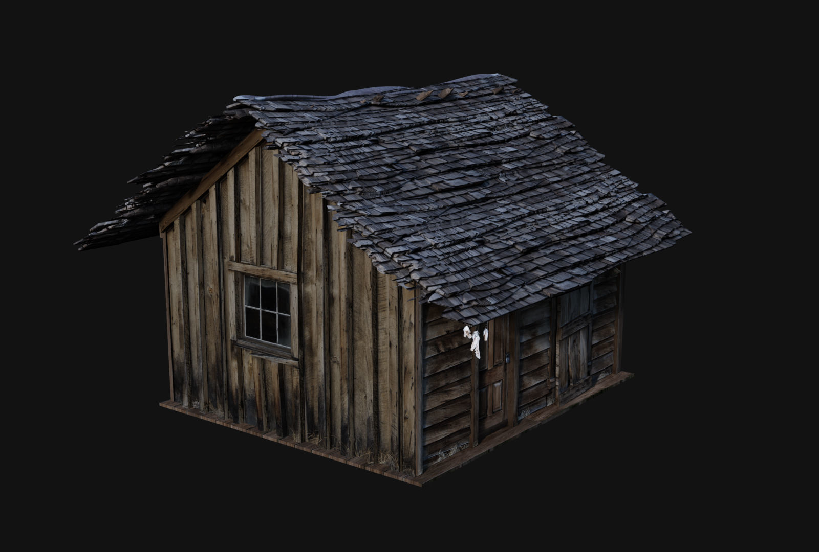 Old wooden hut and assembly walls 3D model_1