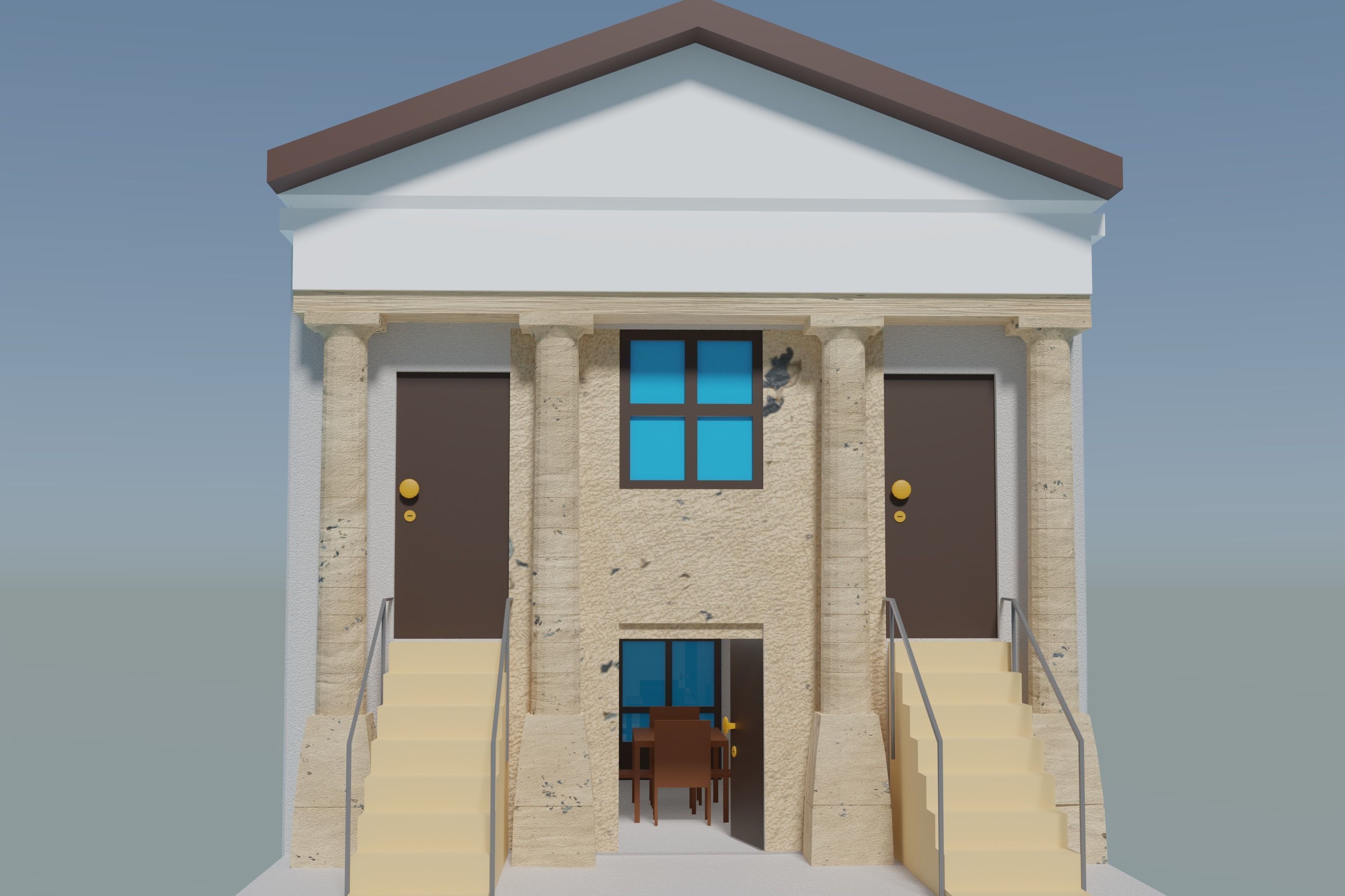 house building with stairs leading up to it 3D model_6