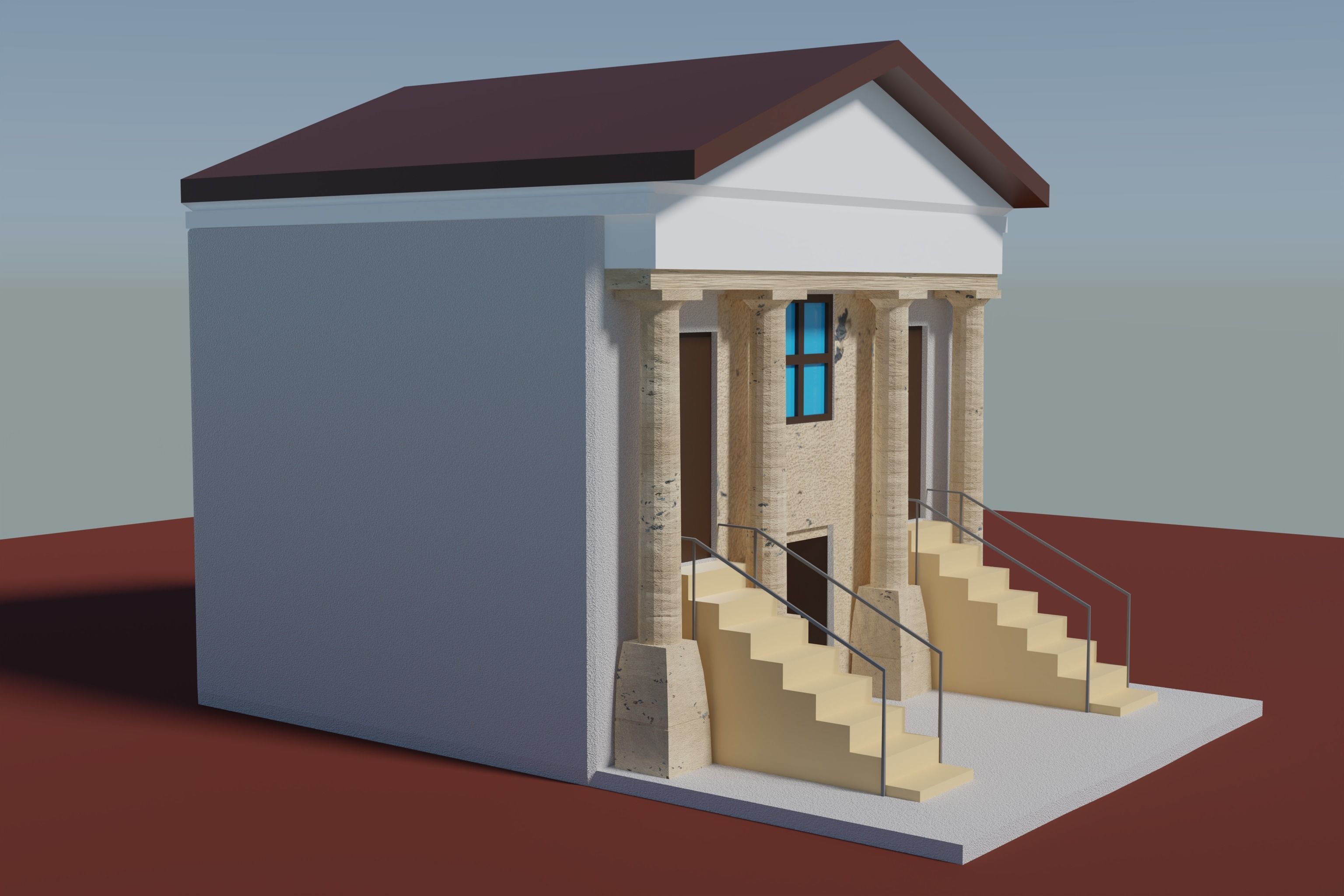 house building with stairs leading up to it 3D model_7